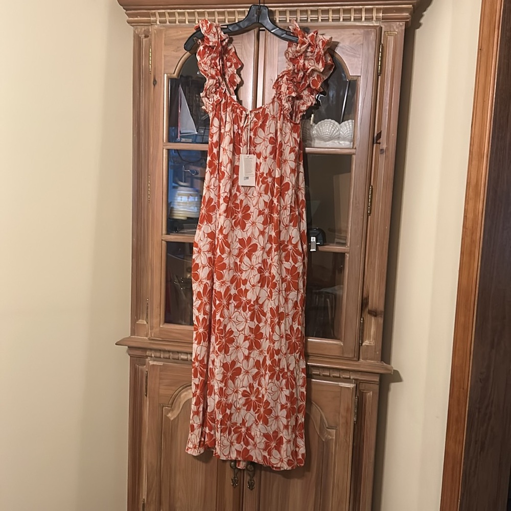 The Great Burnt Red Hibiscus Floral The Cascade Dress - Picture 4 of 9